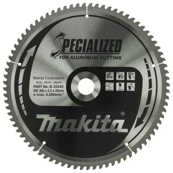 Makita Ø 305mm Asgat 30mm 80T Cirkelzaagblad voor Aluminium | Specialized: Aluminium - B-33342