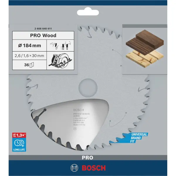 Bosch Ø 184 x 2,6 x 30mm 36T Cirkelzaagblad PRO Wood - Professional - 2608640611