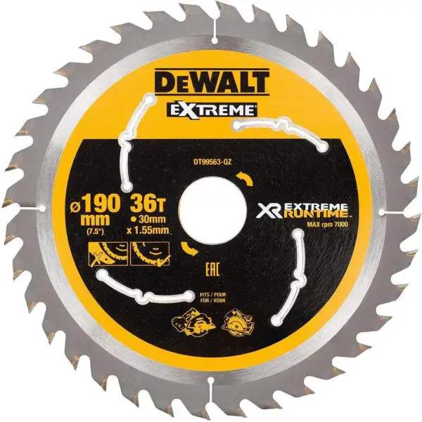 DeWALT Ø 190mm Asgat 30mm 36T Cirkelzaagblad voor Hout | Extreme Runtime - DT99563-QZ