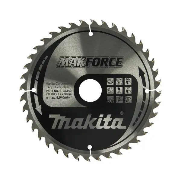 Makita Ø190mm Asgat 30mm 40T Cirkelzaagblad voor Hout | Makforce - B-32340