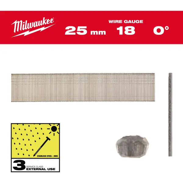 Milwaukee Nagels brad Inox 18G 25mm SC3 5000 stuks - 4932492559