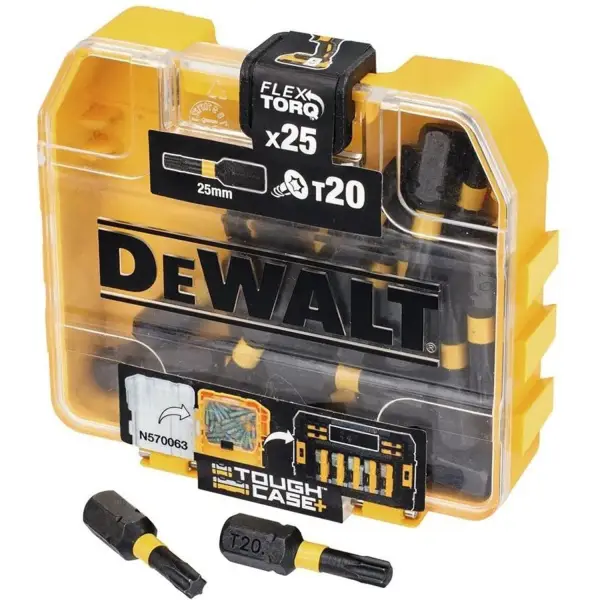 DeWALT TX20 25mm FLEXTORQ Schroefbits in TOUGH CASE (25 stuks) - DT70557T