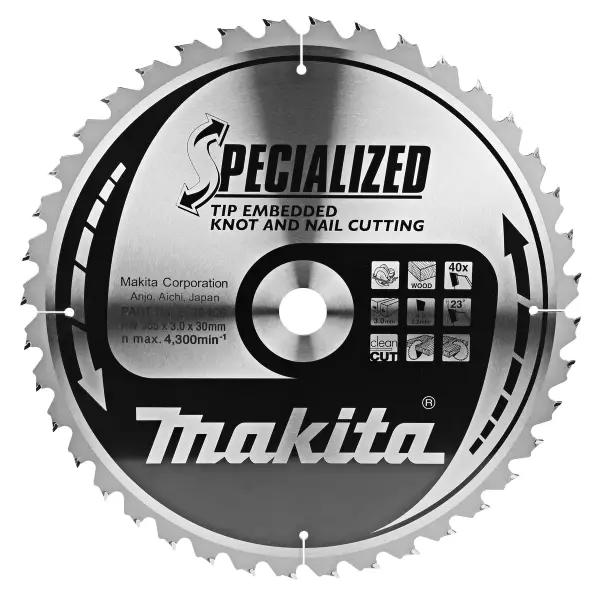 Makita 355 x 30 mm 40-tands Cirkelzaagblad Hout (noest/spijker) | Embedded Tip - B-09466