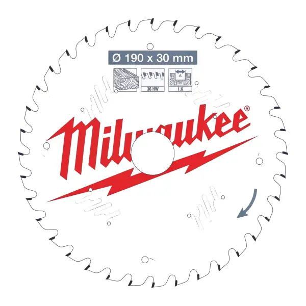 Milwaukee Ø 190mm Asgat 30mm 36T Cirkelzaagblad voor Hout - 4932471301