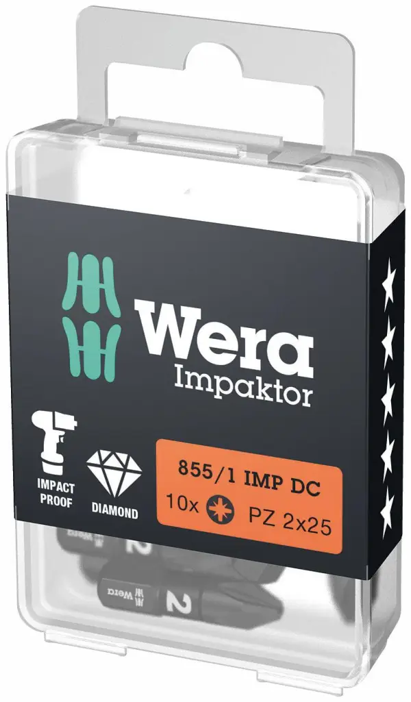 Wera PZ2 x 25mm Impaktor DC Pozidriv Bit (10 stuks) - 855/1 - 05057621001