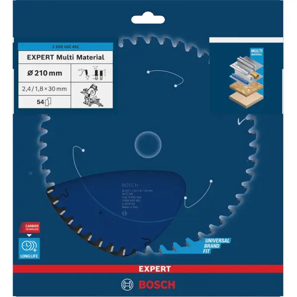 Bosch Ø 210 x 2,4 x 30mm 54T Cirkelzaagblad EXPERT Multi Material - Professional - 2608642492