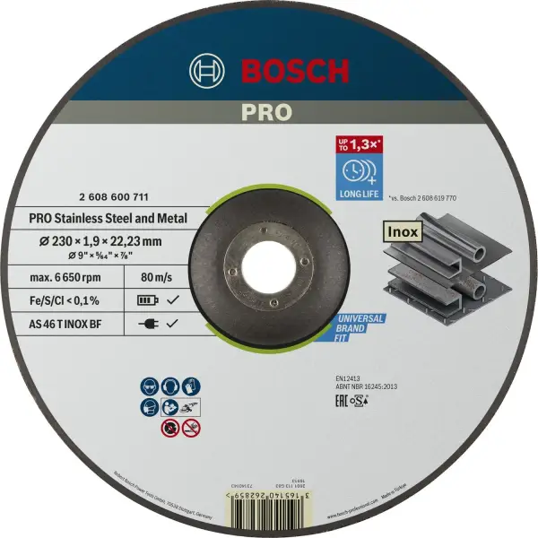 Bosch 230x22,23mm Doorslijpschijf PRO Stainless Steel and Metal (1 stuk) - Professional - 2608600711