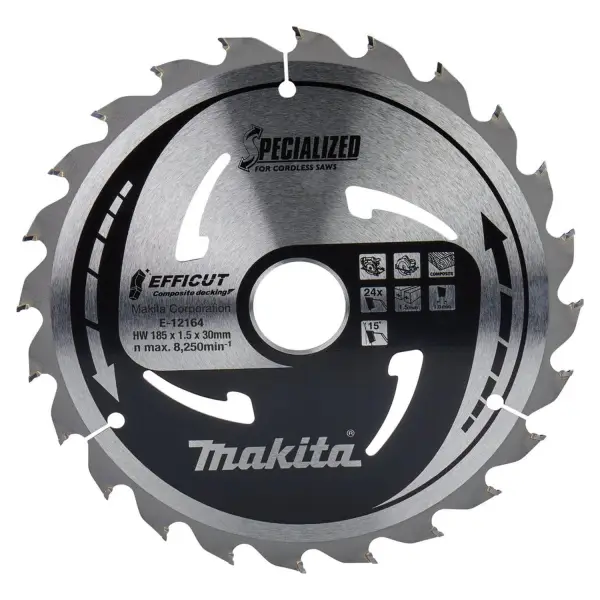 Makita Ø 185mm Asgat 30mm 24T Cirkelzaagblad voor WPC | Efficut - E-12164