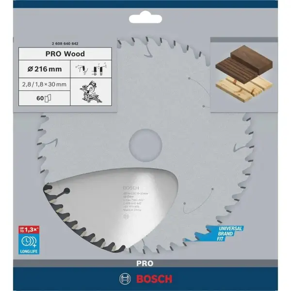 Bosch Ø 216 x 2,8 x 30mm 60T Cirkelzaagblad PRO Wood - Professional - 2608640642