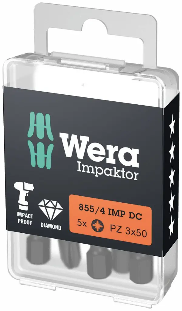 Wera PZ3 x 50mm Impaktor DC Pozidriv Bit (5 stuks) - 855/4 - 05057662001