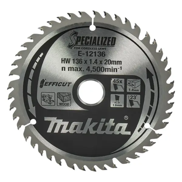 Makita Ø 136mm Asgat 20mm 45T Cirkelzaagblad voor Hout | Efficut - E-12136