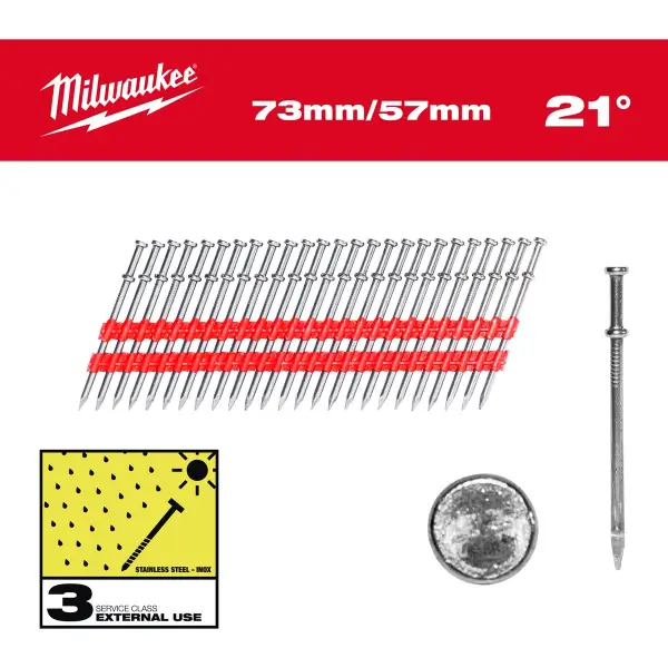Milwaukee 73/57 mm 21° Duplex nagels ronde kop (2000 stuks) - 4932498155