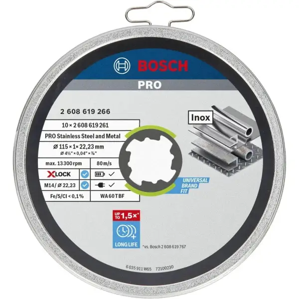 Bosch 115x22,23mm X-LOCK Doorslijpschijven PRO Stainless Steel and Metal (10 stuks) - Professional - 2608619266