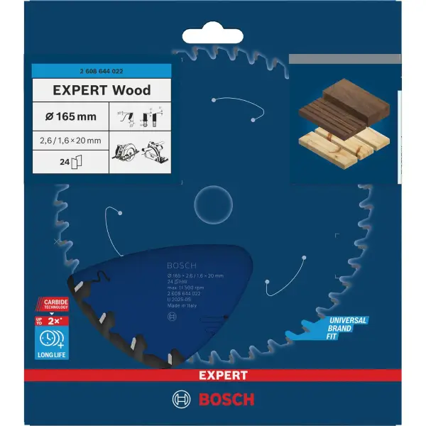 Bosch Ø 165 x 2,6 x 20mm 24T Cirkelzaagblad EXPERT Wood - Professional - 2608644022