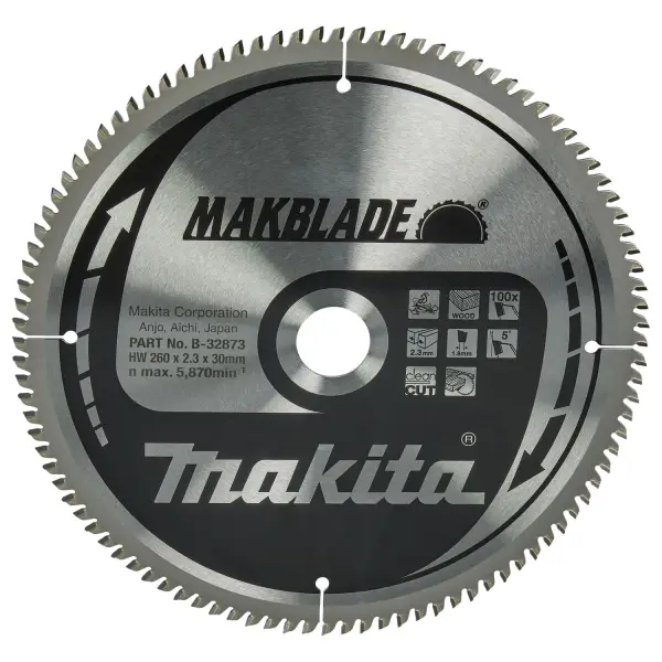 Makita Ø 260mm Asgat 30mm 100T Afkortzaagblad voor Hout | Makblade - B-32873