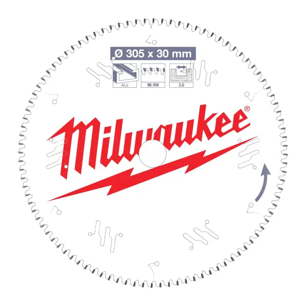 Milwaukee Ø 305mm Asgat 30mm 96T Cirkelzaagblad voor Kunststof - 4932471323