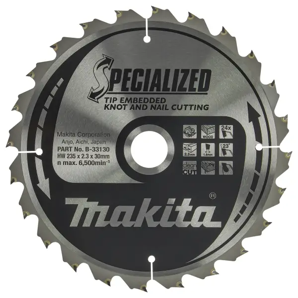 Makita 235 x 30 mm 24-tands Cirkelzaagblad Hout (noest/spijker) | Embedded Tip - B-33130