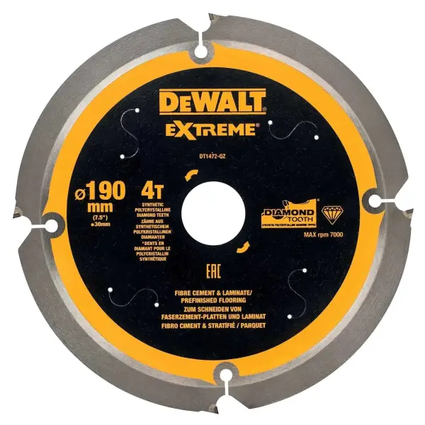 DeWALT Ø 190mm Asgat 30mm 4T Cirkelzaagblad voor Cementplaten | Extreme - DT1472-QZ