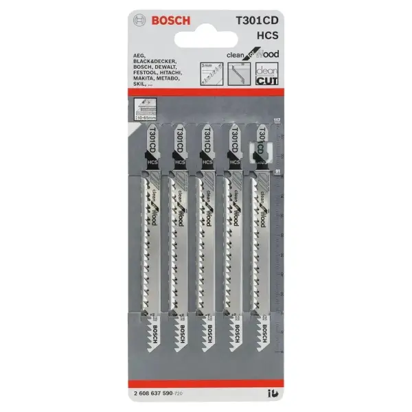 Bosch Clean for Wood Decoupeerzaagblad (5 stuks) - Professional T301CD - 2608637590