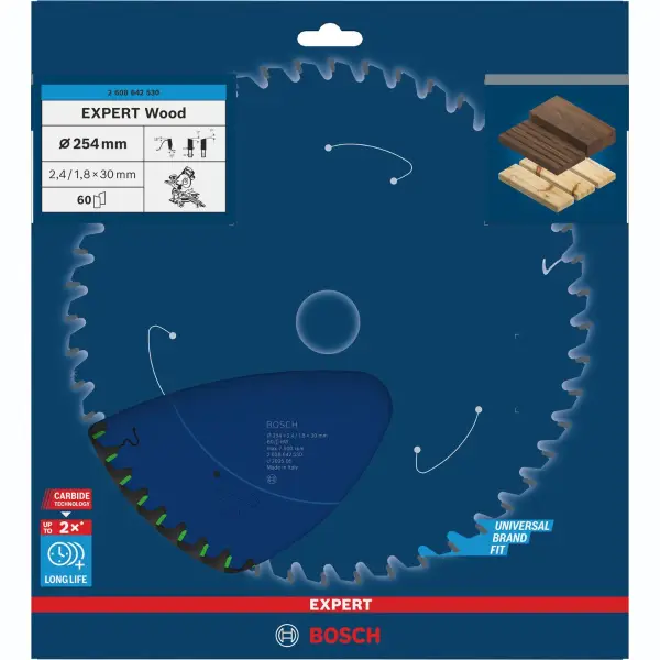 Bosch Ø 254 x 2,4 x 30mm 60T Cirkelzaagblad EXPERT Wood - Professional - 2608642530