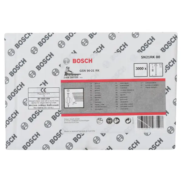 Bosch 80 mm 3,1 x 7,0 21° Full-head nagel | Glad | Blank | 3000 stuks - Professional PRO SN21FH - 2608200030