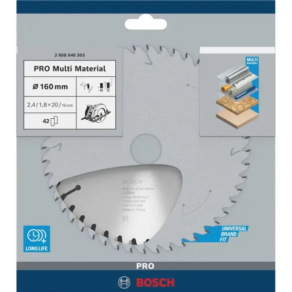 Bosch Ø 160 x 2,4 x 20mm 42T Cirkelzaagblad PRO Multi Material - Professional - 2608640503