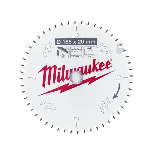 Milwaukee Ø 165mm Asgat 20mm 52T Cirkelzaagblad voor Aluminium - 4932479087