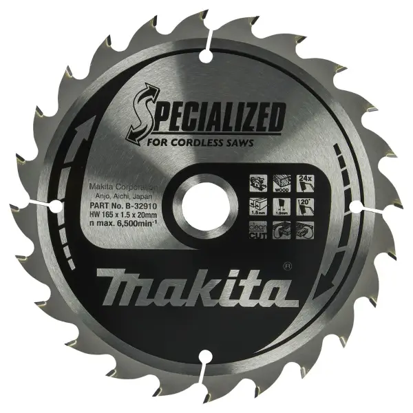 Makita Ø 165mm Asgat 20mm 24T Cirkelzaagblad voor Hout | Specialized - B-32910