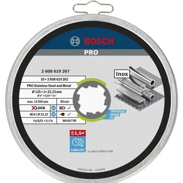 Bosch 125x22,23mm X-LOCK Doorslijpschijven PRO Stainless Steel and Metal (10 stuks) - Professional - 2608619267