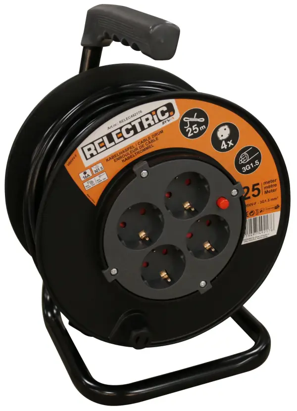 Relectric kabelhaspel 25m 3x1,5mm - RELEC492176