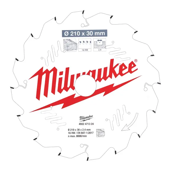 Milwaukee Ø 210mm Asgat 30mm 16T Cirkelzaagblad voor Hout - 4932471324