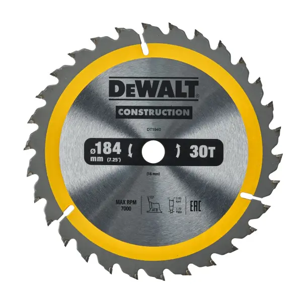 DeWALT Ø 184mm Asgat 16mm 30T Cirkelzaagblad voor Hout | Construction - DT1940-QZ