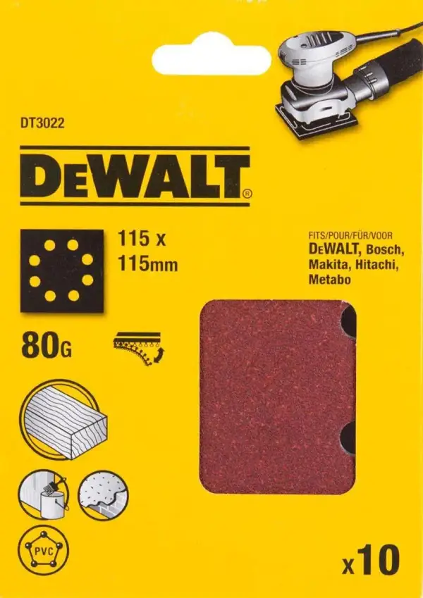 DeWALT P80 Schuurpapier 1/4 Velcro (10 stuks) - DT3022