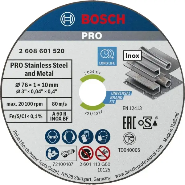 Bosch 76x10mm Doorslijpschijf PRO Stainless Steel and Metal (5 stuks) - Professional - 2608601520