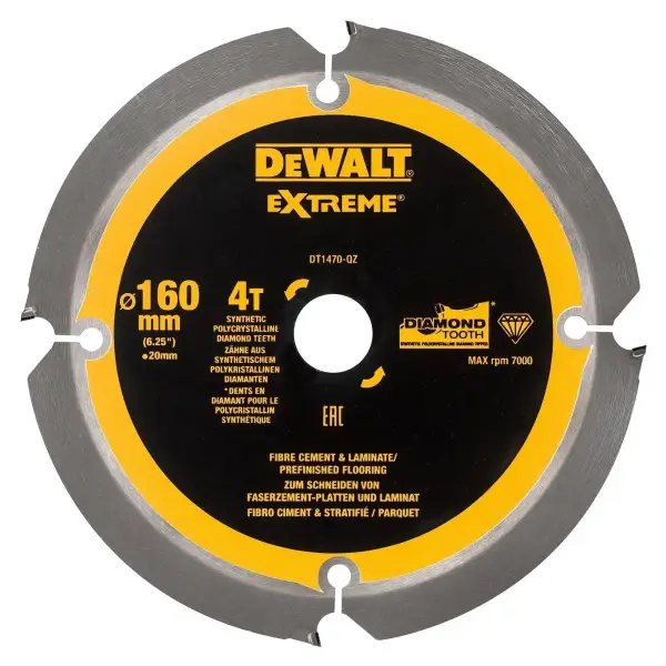 DeWALT Ø 160mm Asgat 20mm 4T Cirkelzaagblad voor Cementplaten | Extreme - DT1470-QZ