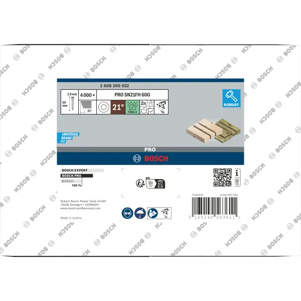Bosch 80 mm 3,1 x 7,0 21° Full-head nagel | Glad | Gegalvaniseerd | 3000 stuks - Professional PRO SN21FH - 2608200034