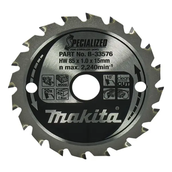 Makita Cirkelzaagbad voor Hout | Specialized | Ø 85mm Asgat 15mm 20T - B-33576