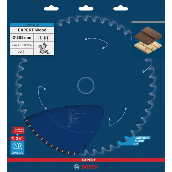 Bosch Ø 305 x 2,4 x 30mm 72T Cirkelzaagblad EXPERT Wood - Professional - 2608642531