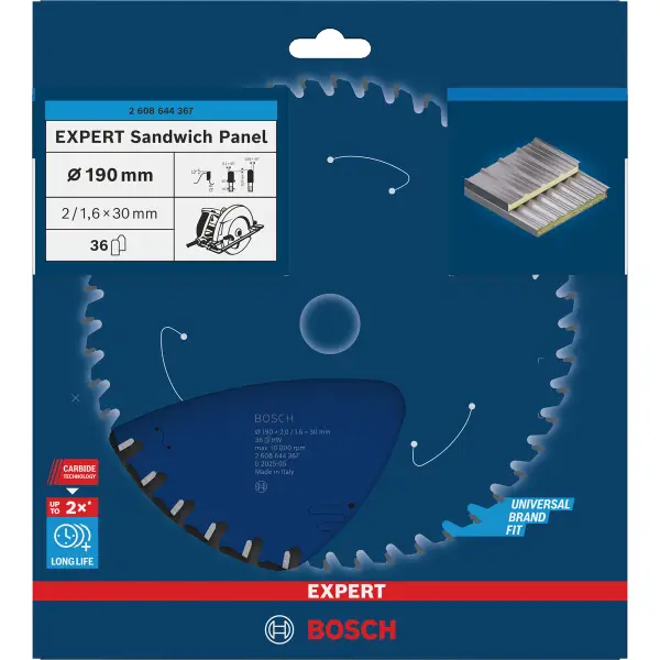 Bosch Professional EXPERT sandwichpanelen cirkelzaagblad | 190 x 2 x 30 mm 36-tands - 2608644367