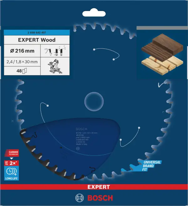 Bosch Ø 216 x 2,4 x 30mm 48T Cirkelzaagblad EXPERT Wood - Professional - 2608642497