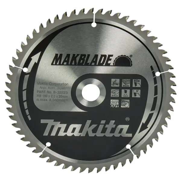 Makita Ø 190mm Asgat 20mm 60T Afkortzaagblad voor Hout | Makblade - B-32823