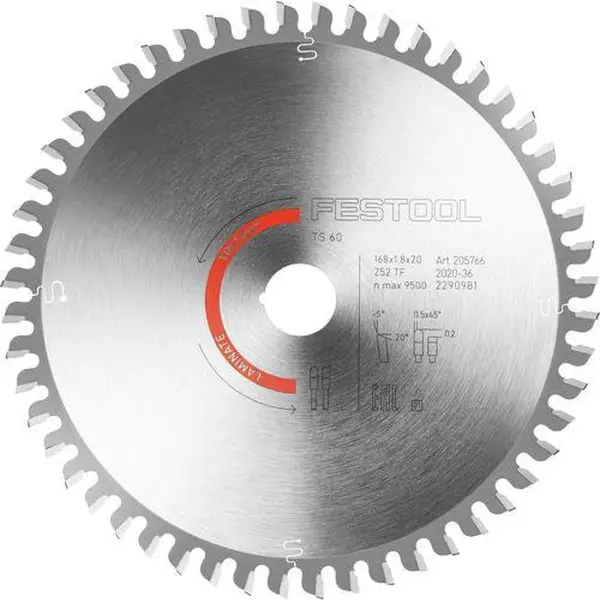 Festool Ø 168mm Asgat 20mm 52T Cirkelzaagblad voor Laminaat | Laminate/HPL - 205766