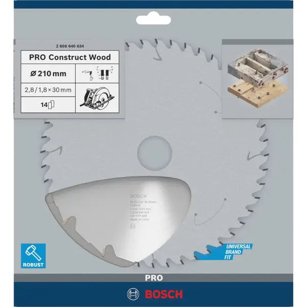 Bosch Ø 210 x 2,8 x 30mm 14T Cirkelzaagblad PRO Construct Wood - Professional - 2608640634
