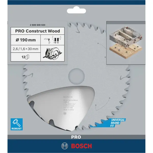 Bosch Ø 190 x 2,6 x 30mm 12T Cirkelzaagblad PRO Construct Wood - Professional - 2608640633