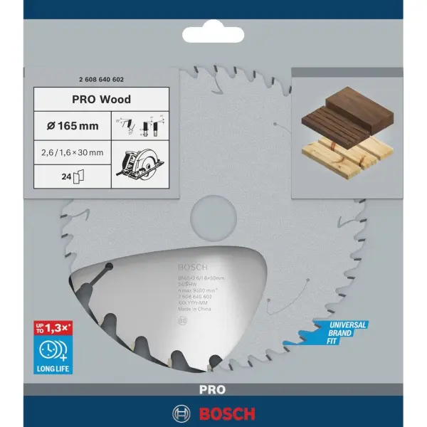 Bosch Ø 165 x 2,6 x 30mm 24T Cirkelzaagblad PRO Wood - Professional - 2608640602