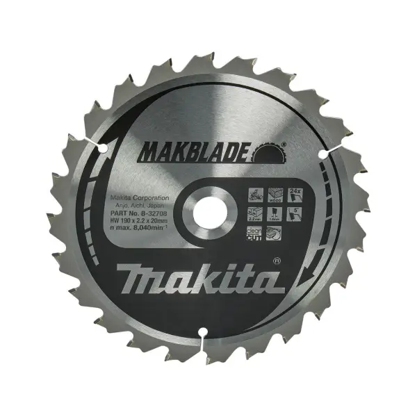 Makita Ø190mm Asgat 20mm 24T Afkortzaagblad voor Hout | Makblade - B-32708