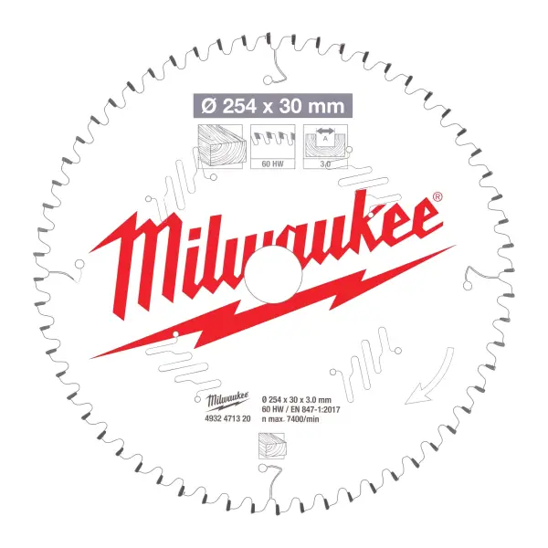 Milwaukee Ø 254mm Asgat 30mm 60T Cirkelzaagblad voor Hout - 4932471320