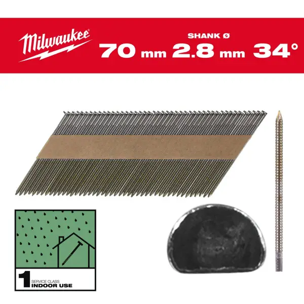 Milwaukee 70mm 34° Nagels D-kop | Ring Schacht | Blank | (2200 stuks) - 4932492601