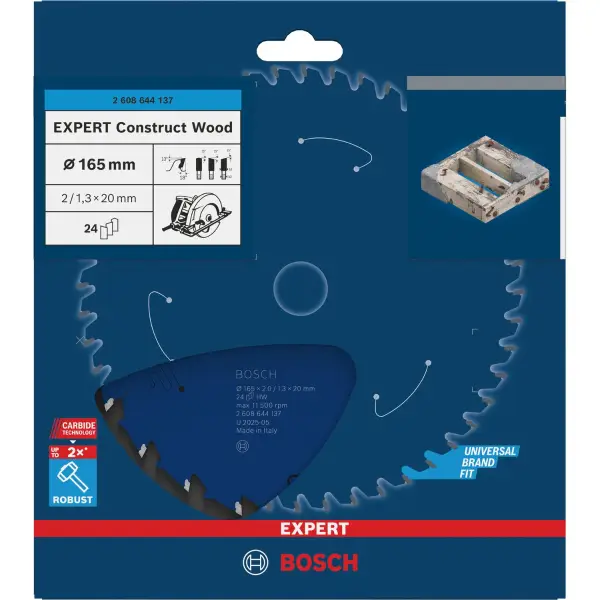 Bosch Ø 165 x 2,0 x 20mm 24T Cirkelzaagblad EXPERT Construct Wood - Professional - 2608644137
