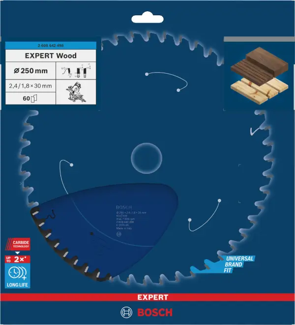 Bosch Ø 250 x 2,4 x 30mm 60T Cirkelzaagblad EXPERT Wood - Professional - 2608642498